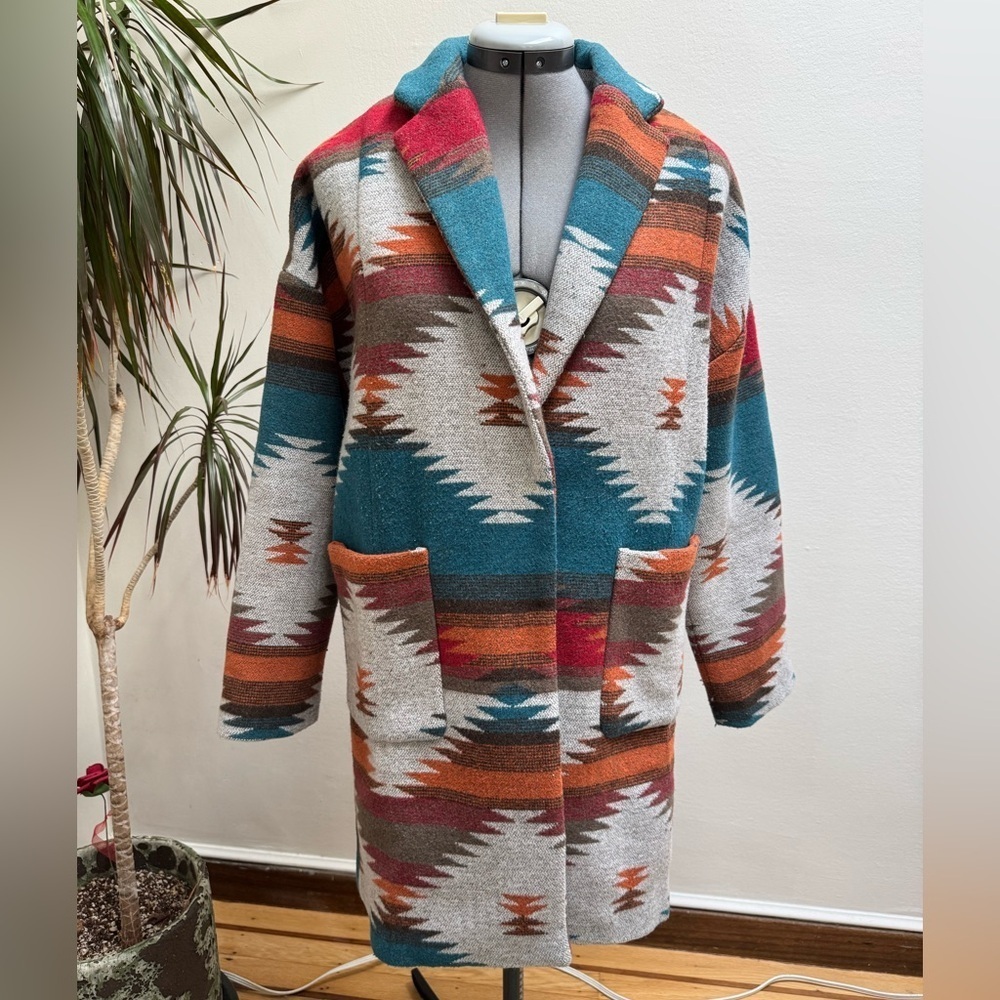 dRA Los Angeles Anthropologie Southwestern Geometric Wool Blend Long Coat